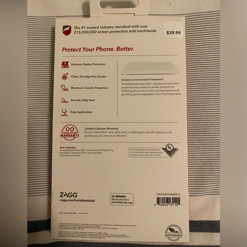 NWT Zagg Glass Elite+ clear screen protector for iPhone 12/12pro 11/XR